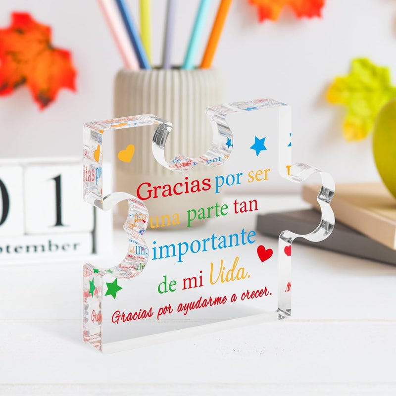 Yopyame Spanish Teacher Appreciation Gifts - Regalos para Maestra Acrylic Gift Thank You Teachers Engraved Acrylic Puzzle Plaque End of Year Graduation Christmas Birthday Thanksgiving Gift for Teacher - Image 4